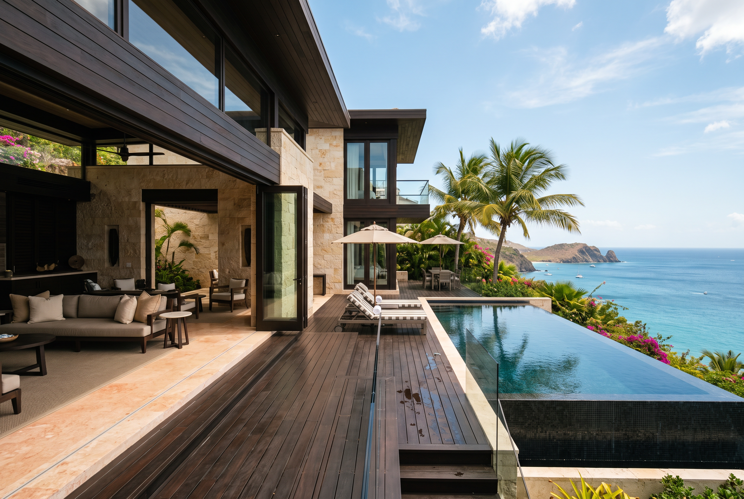 Deck and infinity pool overlooking the bay